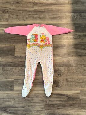 Pink Care Bears Polka Dot Footed Pajamas with Front Zipper - Kids